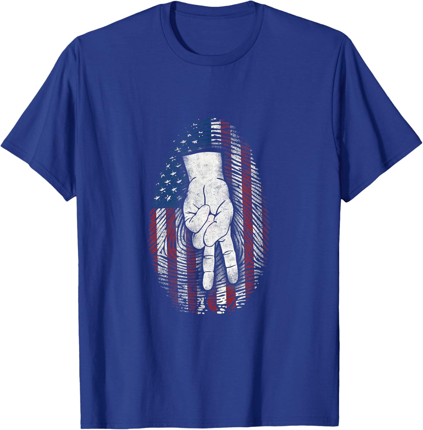 Patriotic Motorcycle Biker Flag Fingerprint Two Finger Wave T-Shirt - T-Shirt | Royal
