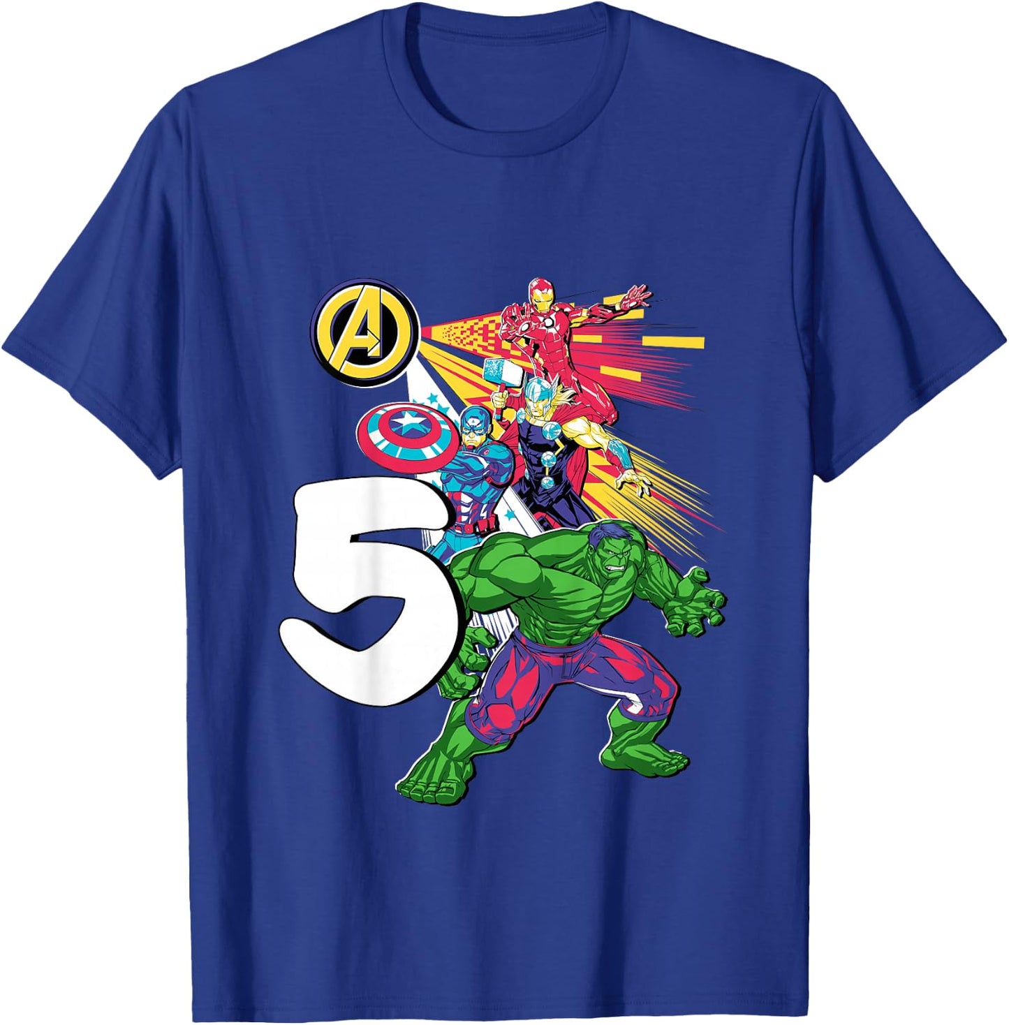 Marvel Super Heroes Avengers 5 Year Old Fifth Birthday T-Shirt - T-Shirt | Royal
