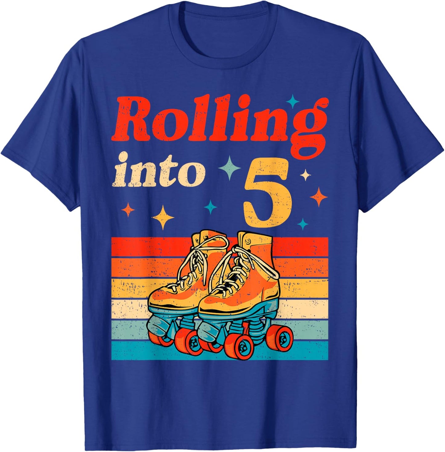 Rolling Into 5 Years Old Retro Roller Skater 5th Birthday T-Shirt - T-Shirt | Royal