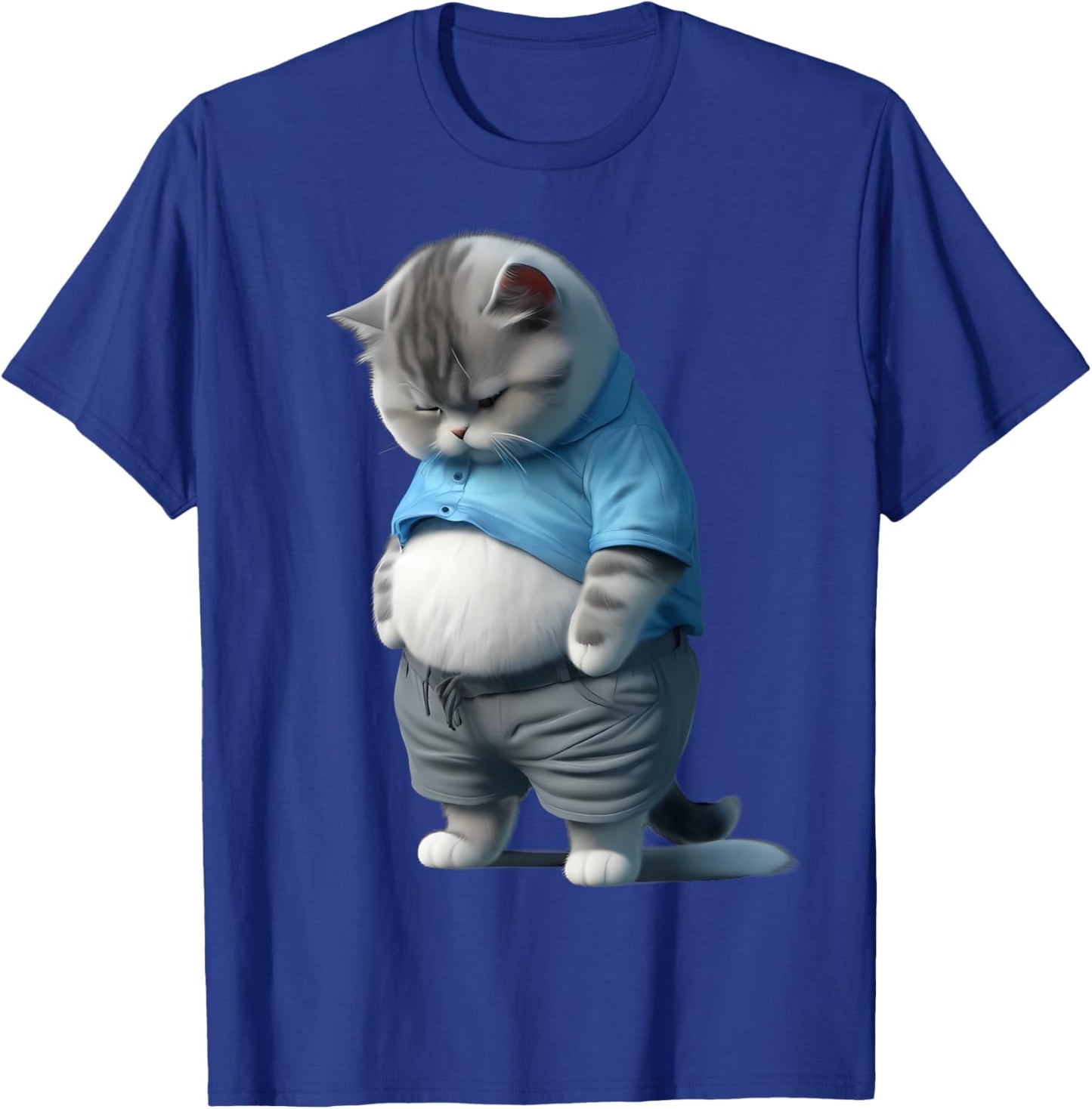 Funny Fat Sad Cat Art Design Fat Kitten Cat Lover Women Kids T-Shirt - T-Shirt | Royal