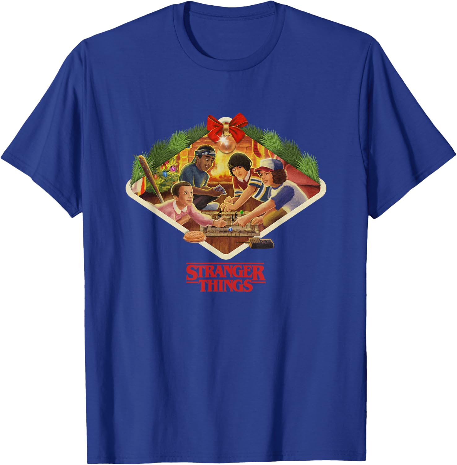 Stranger Things Christmas Main Characters Cozy Chest Frame T-Shirt - T-Shirt | Royal