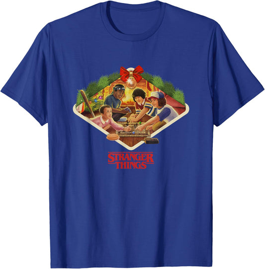 Stranger Things Christmas Main Characters Cozy Chest Frame T-Shirt - T-Shirt | Royal