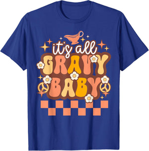 Vintage Groovy Its All Gravy Baby Funny Family Thanksgiving T-Shirt - T-Shirt | Royal