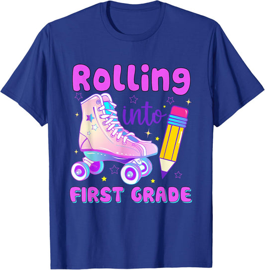 Rolling Into First Grade First Day of First Grade T-Shirt - T-Shirt | Royal