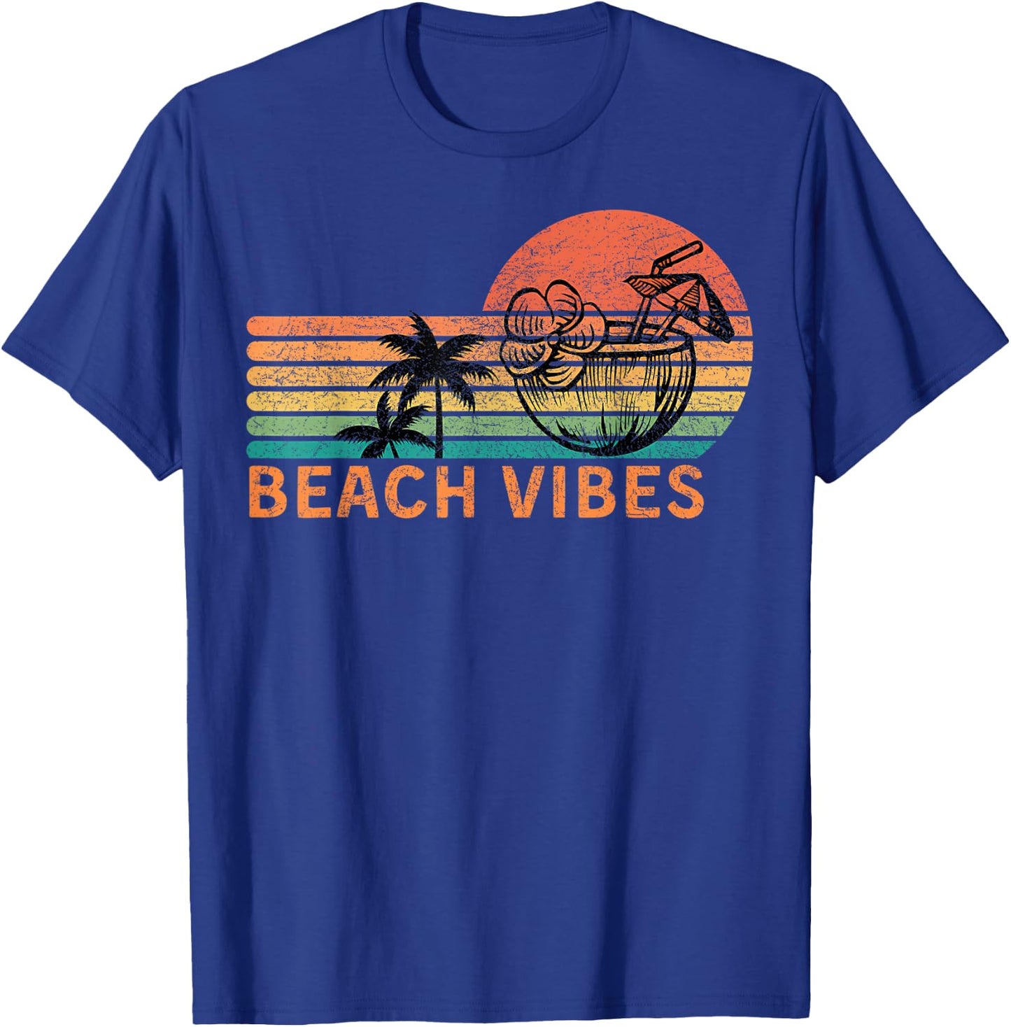Vintage Beach Vibes Coconut Cocktail Palm Trees Retro Sunset Men Women T-Shirt - T-Shirt | Royal
