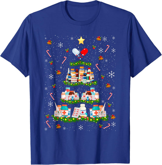 Pharmacy Christmas Tree Medication Fun Ugly Sweater T-Shirt - T-Shirt | Royal