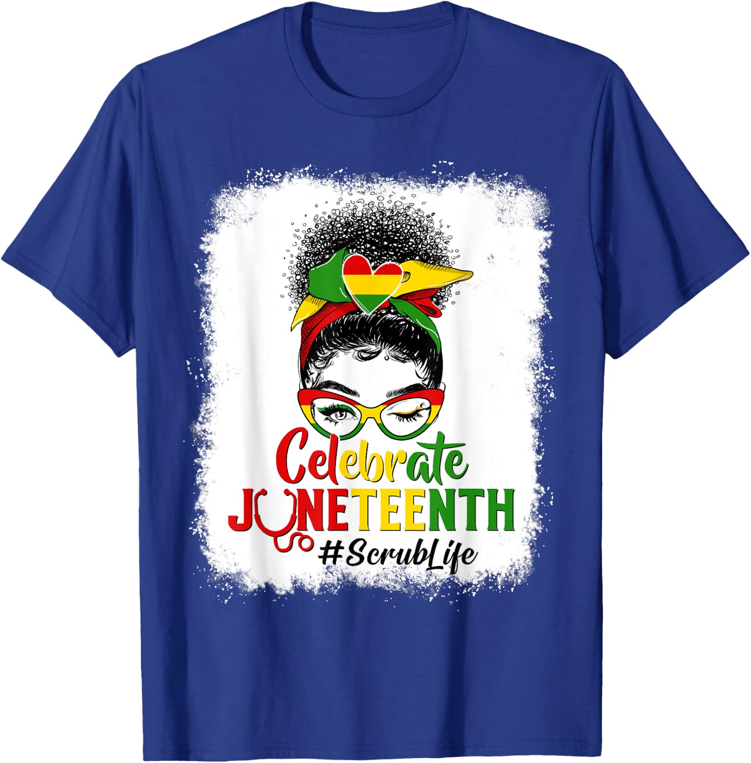 Proud Black Scrub Life Messy Bun Celebrate Juneteenth Afro T-Shirt - T-Shirt | Royal