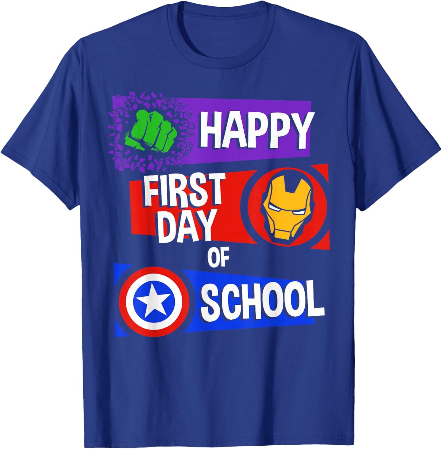 Marvel Avengers Happy First Day of School Text T-Shirt - T-Shirt | Royal