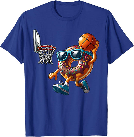 Dunking Donut Hole Food Champ Basketball Game Sport Player T-Shirt - T-Shirt | Royal