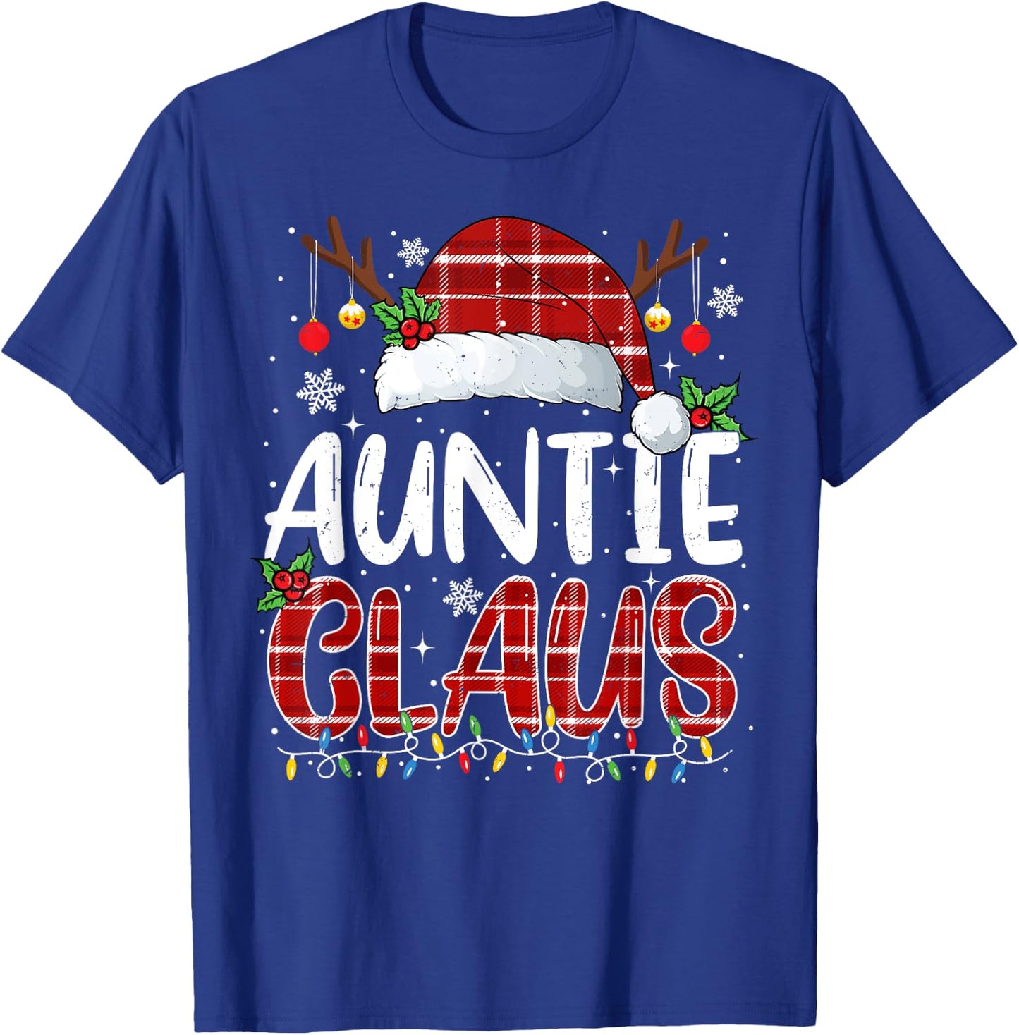 Auntie Claus Christmas Lights Pajama Family Matching T-Shirt - T-Shirt | Royal