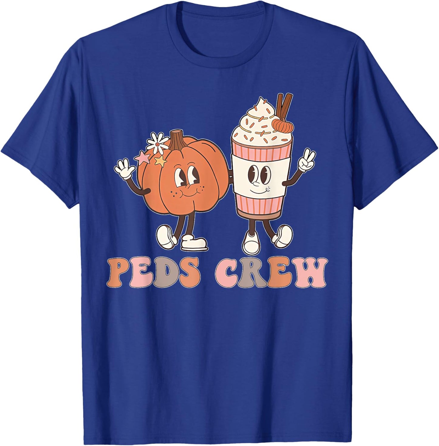 PEDS Crew Pumpkin Thanksgiving Fall Pediatric Nurse Retro T-Shirt - T-Shirt | Royal