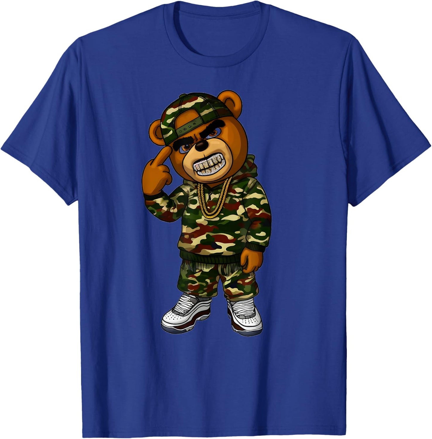 Camo Hip Hop Teddy Bear Camouflage Gangsta Streetwear Hustle T-Shirt - T-Shirt | Royal