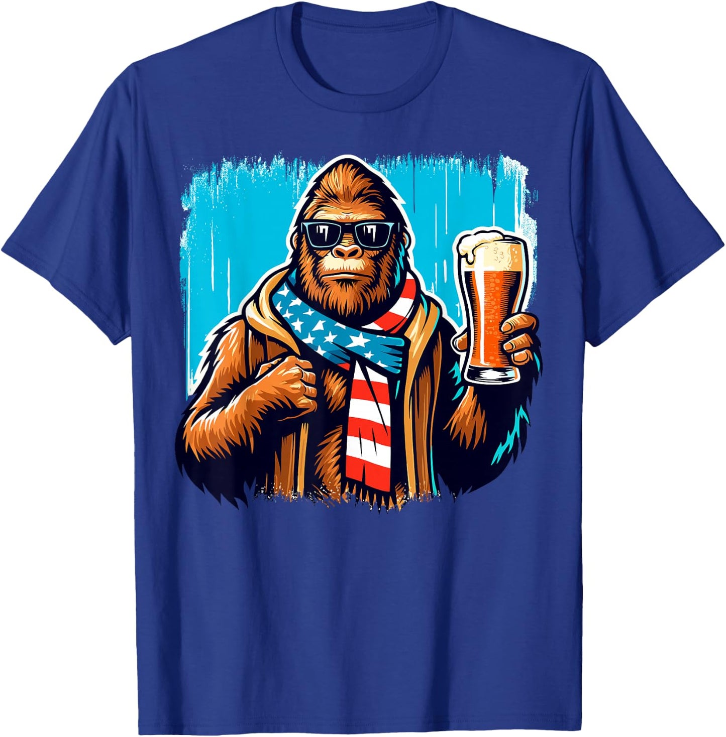 Bigfoot Holding Beer USA Flag Sasquatch 4th of July T-Shirt - T-Shirt | Royal