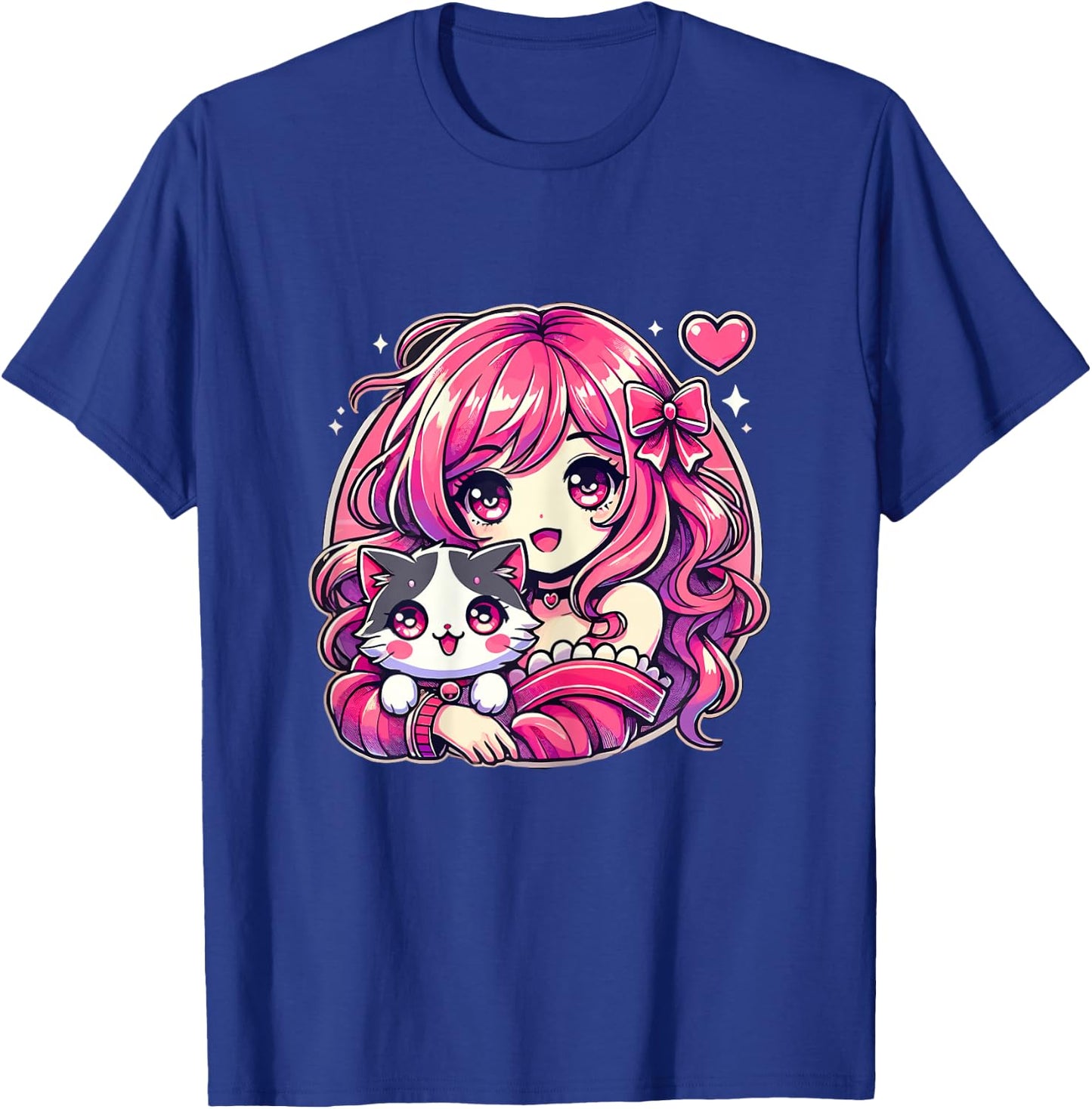 Anime Girl and Cat Kawaii Manga Girl T-Shirt - T-Shirt | Royal
