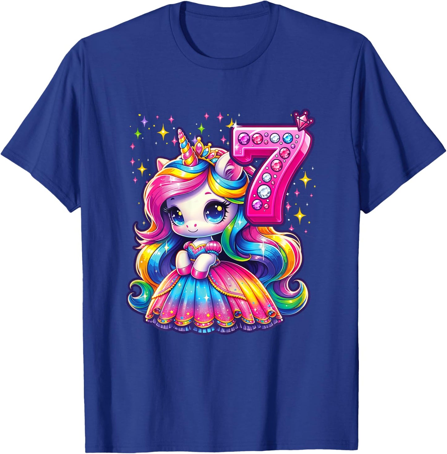 Unicorn Princess 7th Birthday 7 Year Old Party Girl Outfit T-Shirt - T-Shirt | Royal