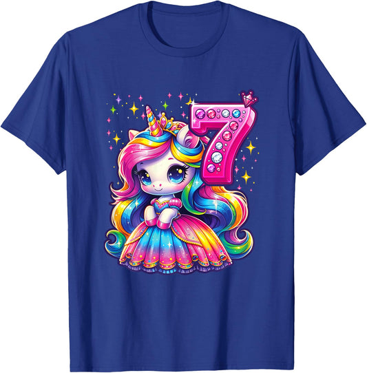 Unicorn Princess 7th Birthday 7 Year Old Party Girl Outfit T-Shirt - T-Shirt | Royal