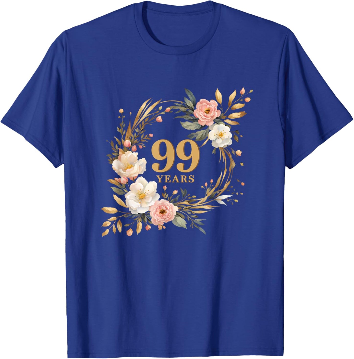 99 Years Celebration Watercolor Birthday Floral T-Shirt - T-Shirt | Royal