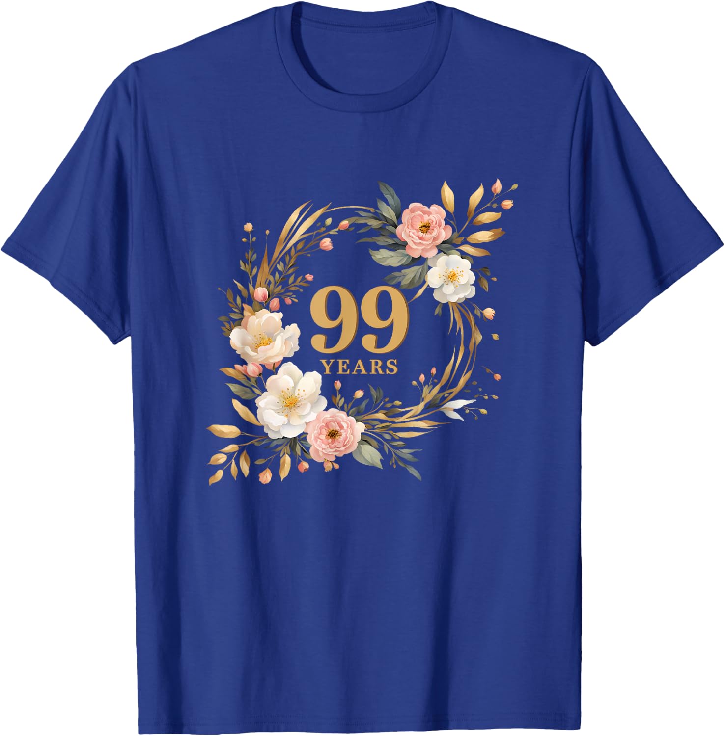 99 Years Celebration Watercolor Birthday Floral T-Shirt - T-Shirt | Royal