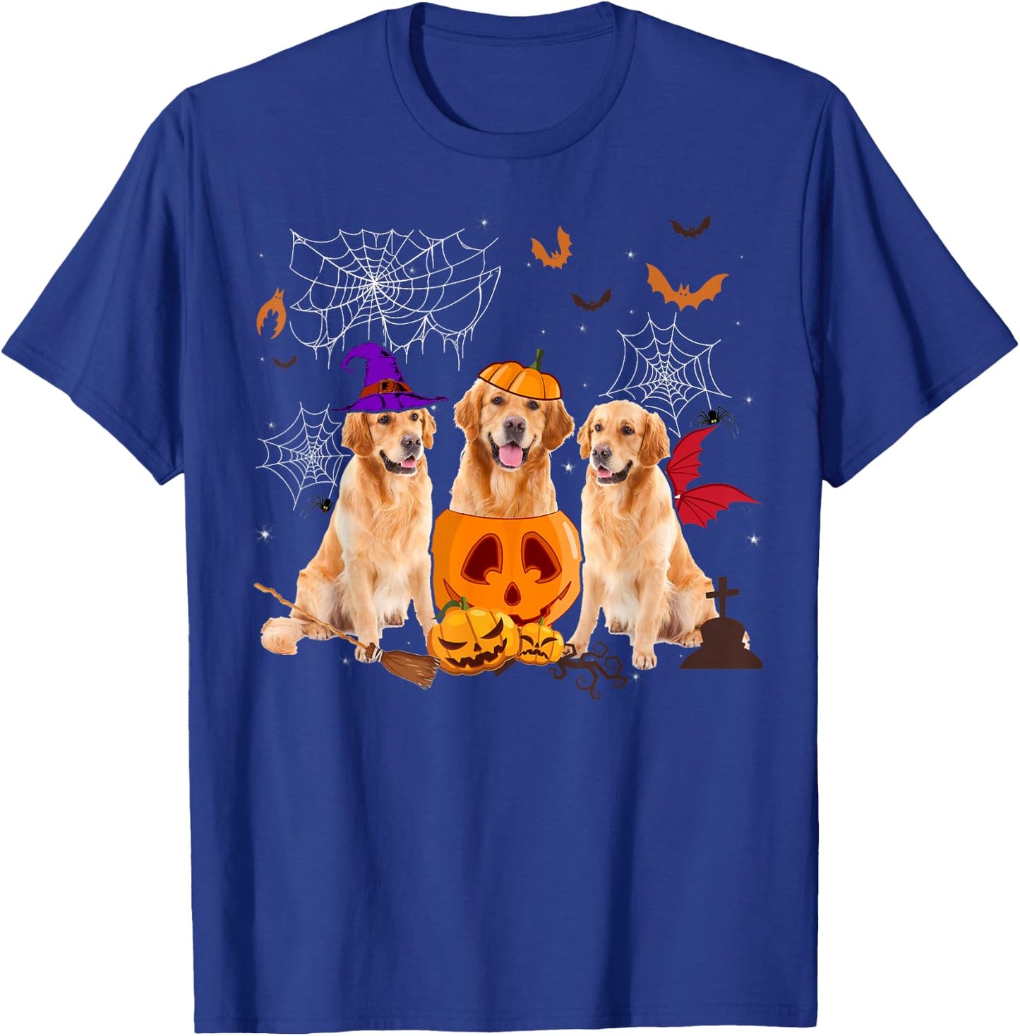 Funny Pumpkin Witch Golden Retriever Dog Halloween Gifts Women Kids T-Shirt - T-Shirt | Royal