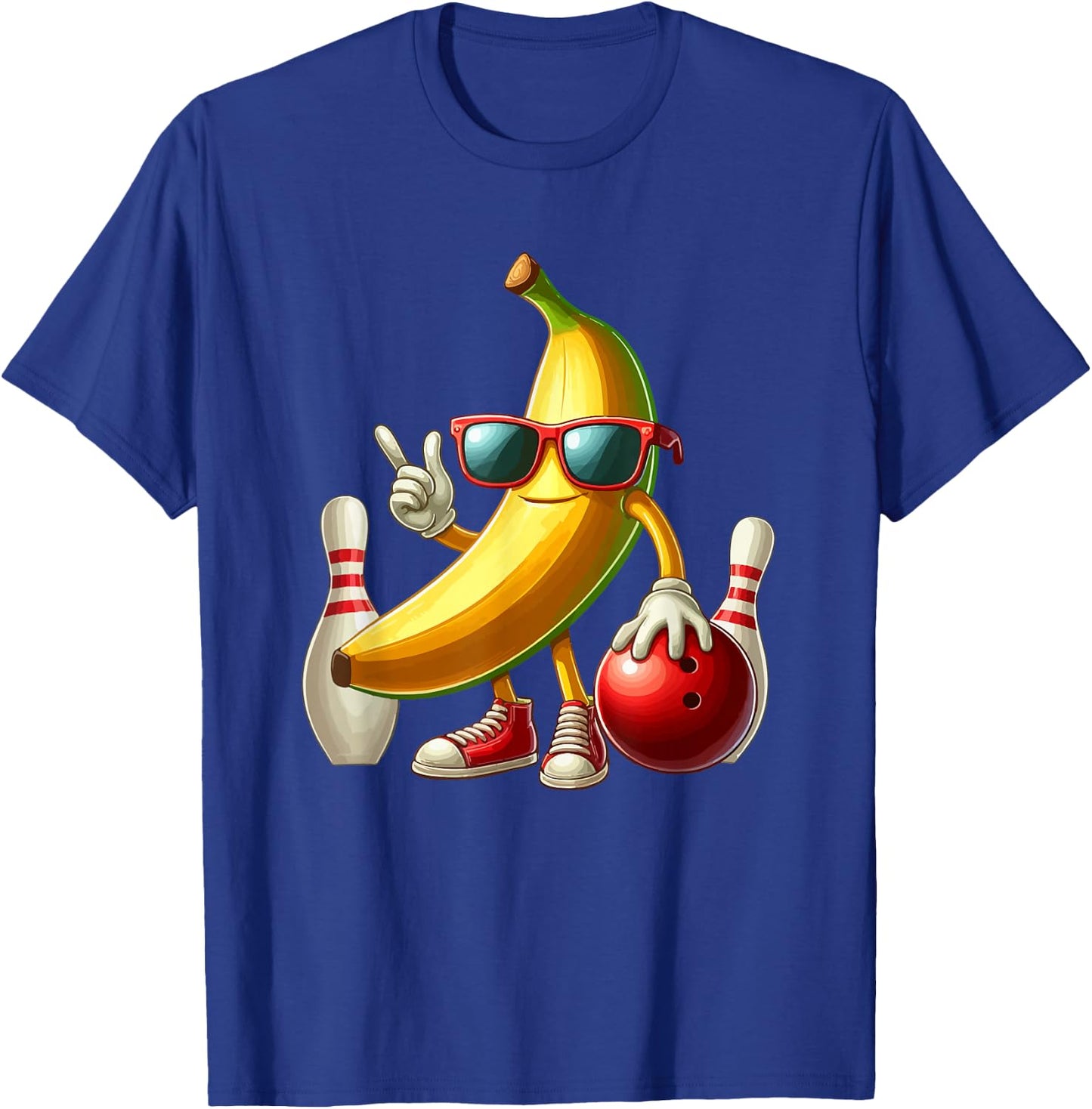 Banana Sunglasses Playing Bowling Funny Fruit Sport Player T-Shirt - T-Shirt | Royal