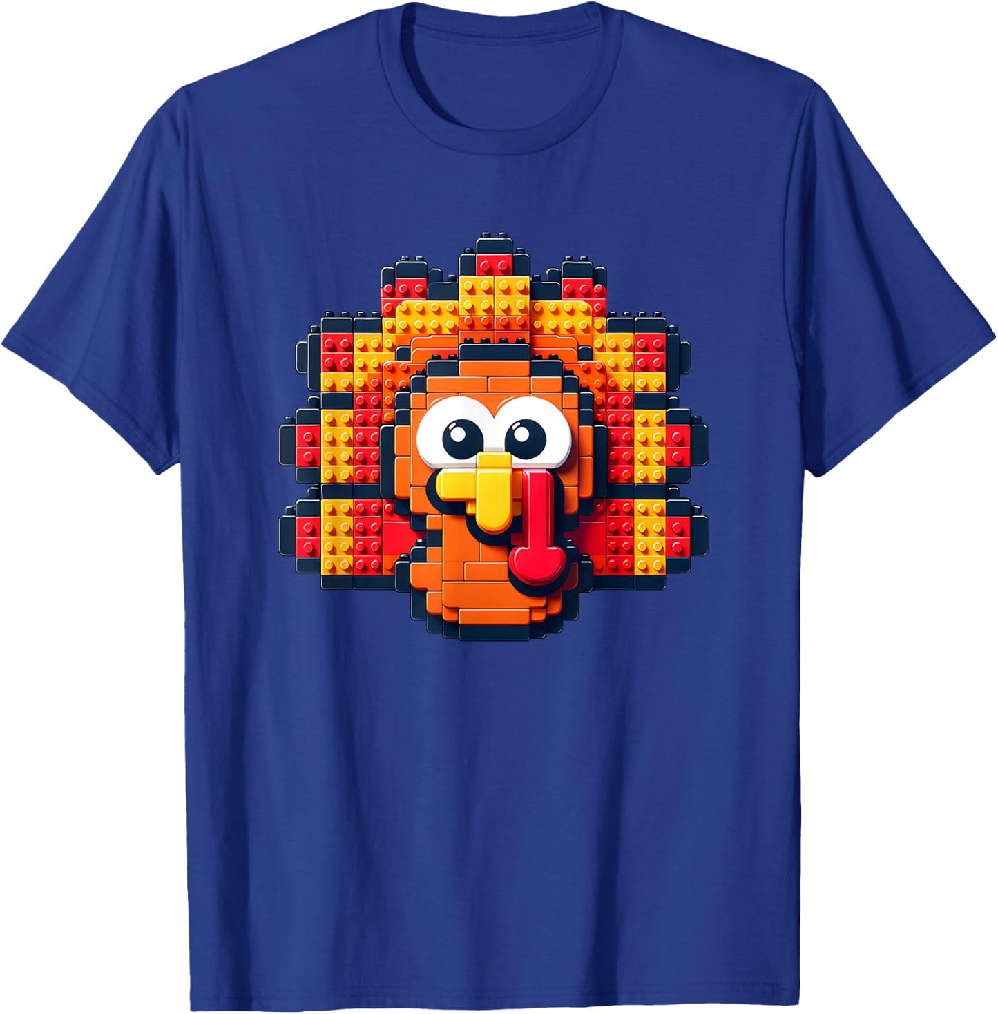 Thanksgiving Building Brick Turkey Face Master Builder Boys T-Shirt - T-Shirt | Royal