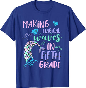 Fifth Grade Cute Mermaid Shirt Girls Making Waves T-Shirt - T-Shirt | Royal
