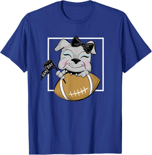 Cute Game Day Bulldog Women and Girls Football T-Shirt - T-Shirt | Royal
