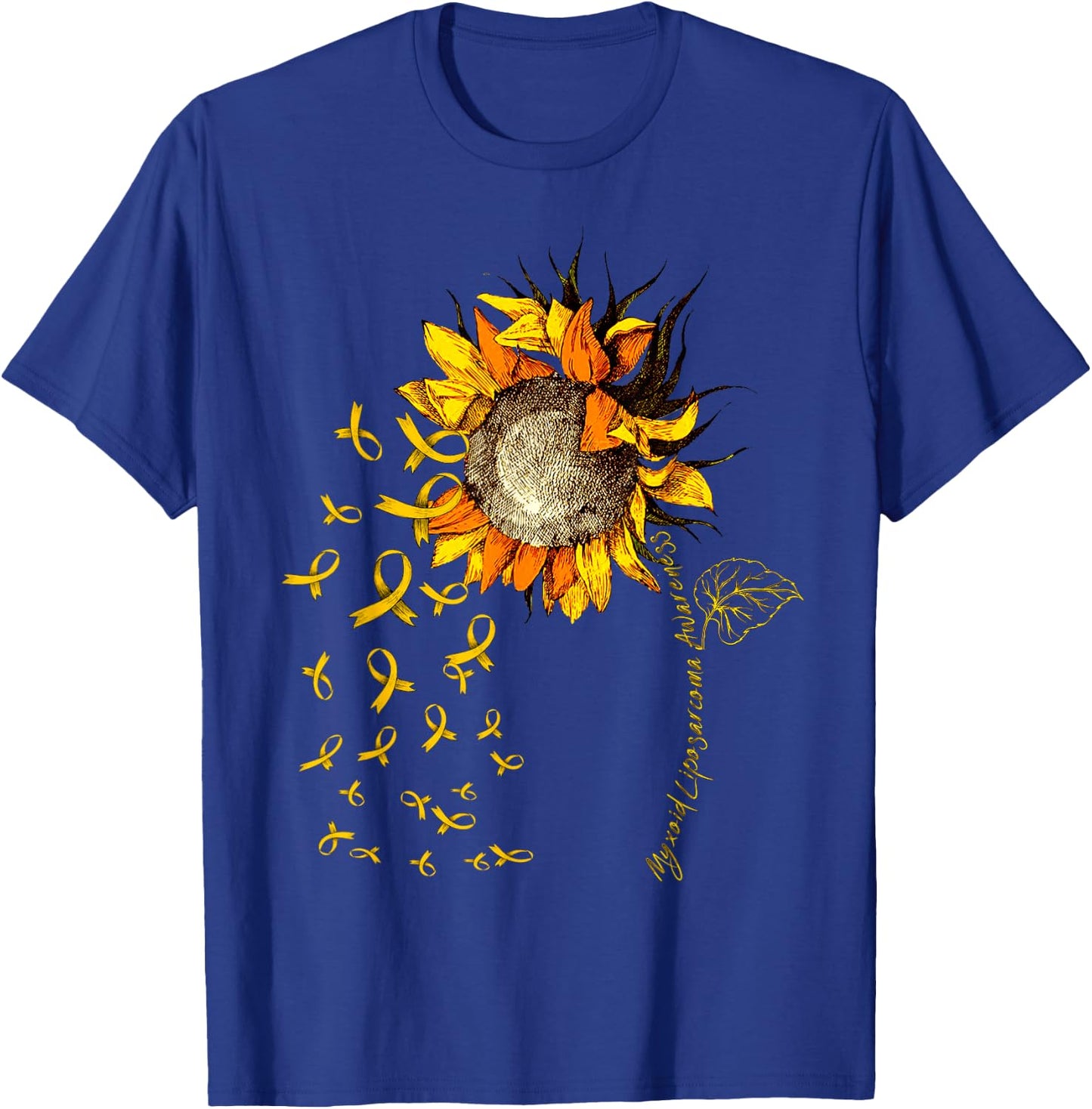 MYXOID LIPOSARCOMA Awareness Sunflower Yellow Ribbon T-Shirt - T-Shirt | Royal