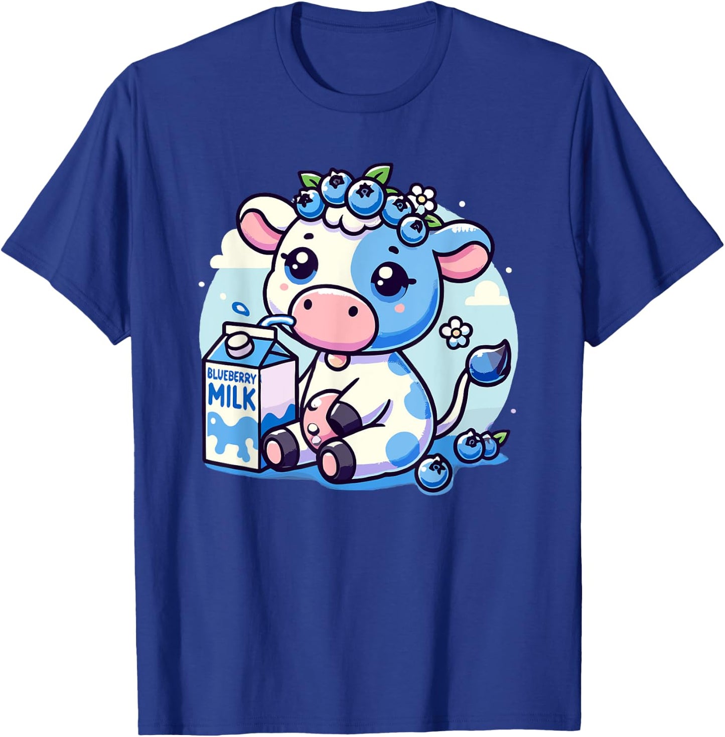 Cute Kawaii Blueberry Milk Cow Animal Milkshake T-Shirt - T-Shirt | Royal