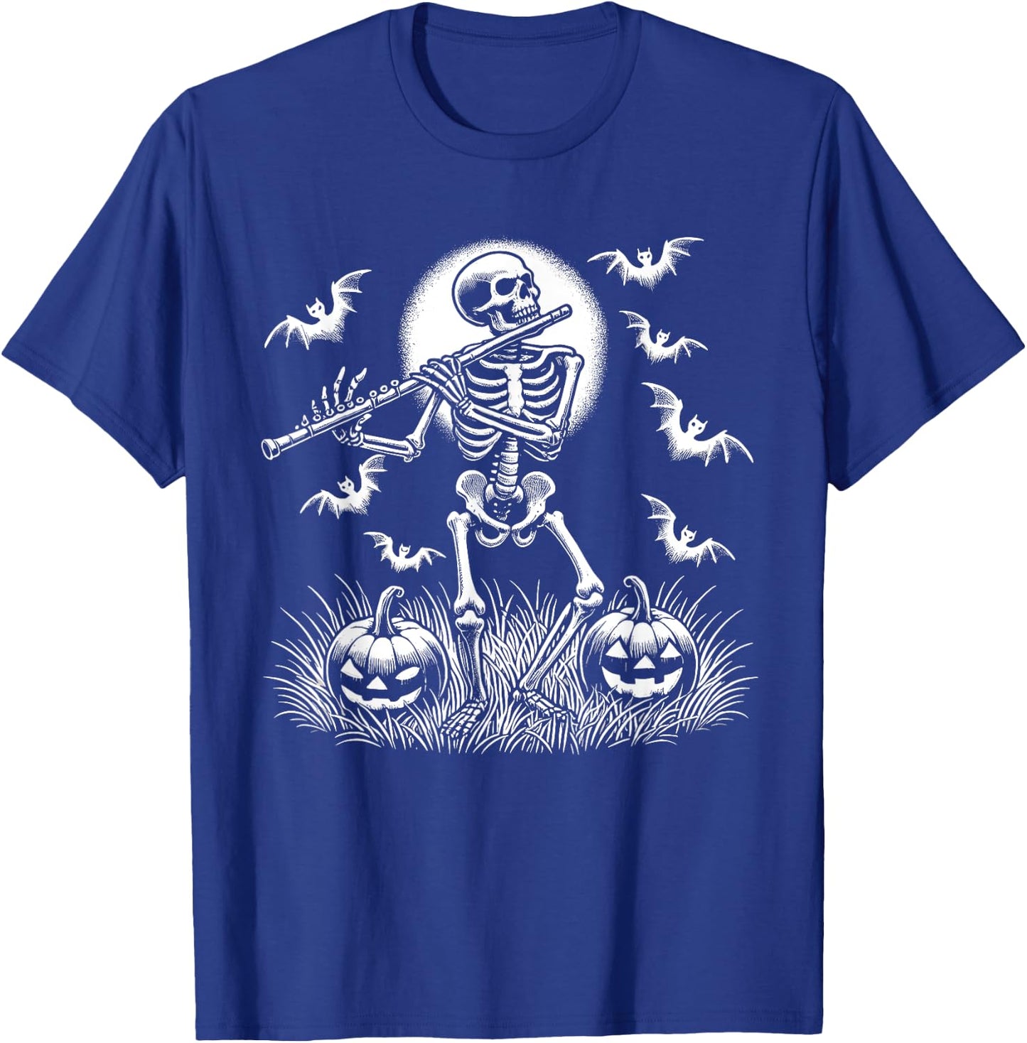 Funny Flute Skeleton Flutist Halloween Kids T-Shirt - T-Shirt | Royal