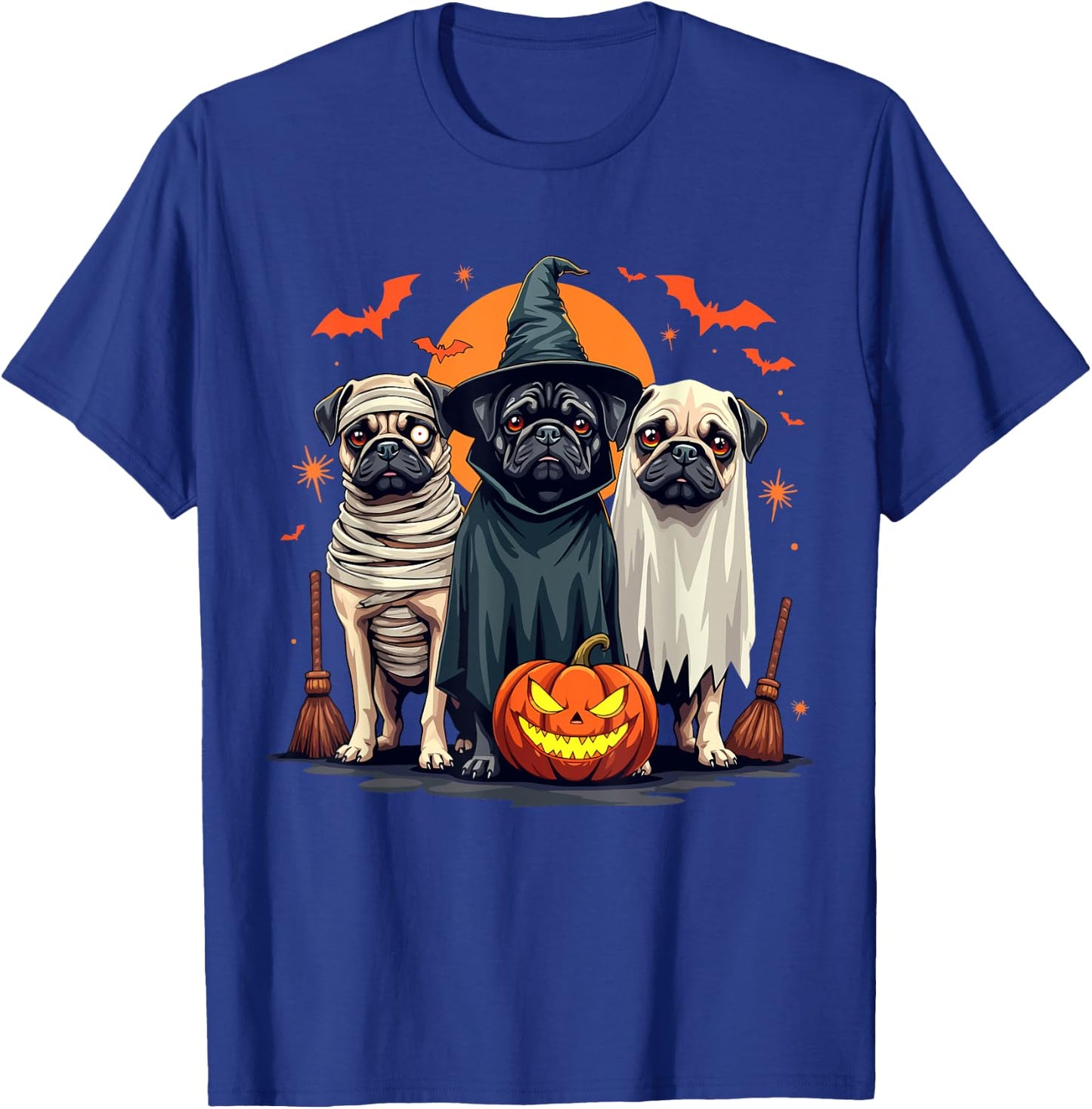 Pug Halloween Costume Mummy Witch Ghost Dog Lover T-Shirt - T-Shirt | Royal