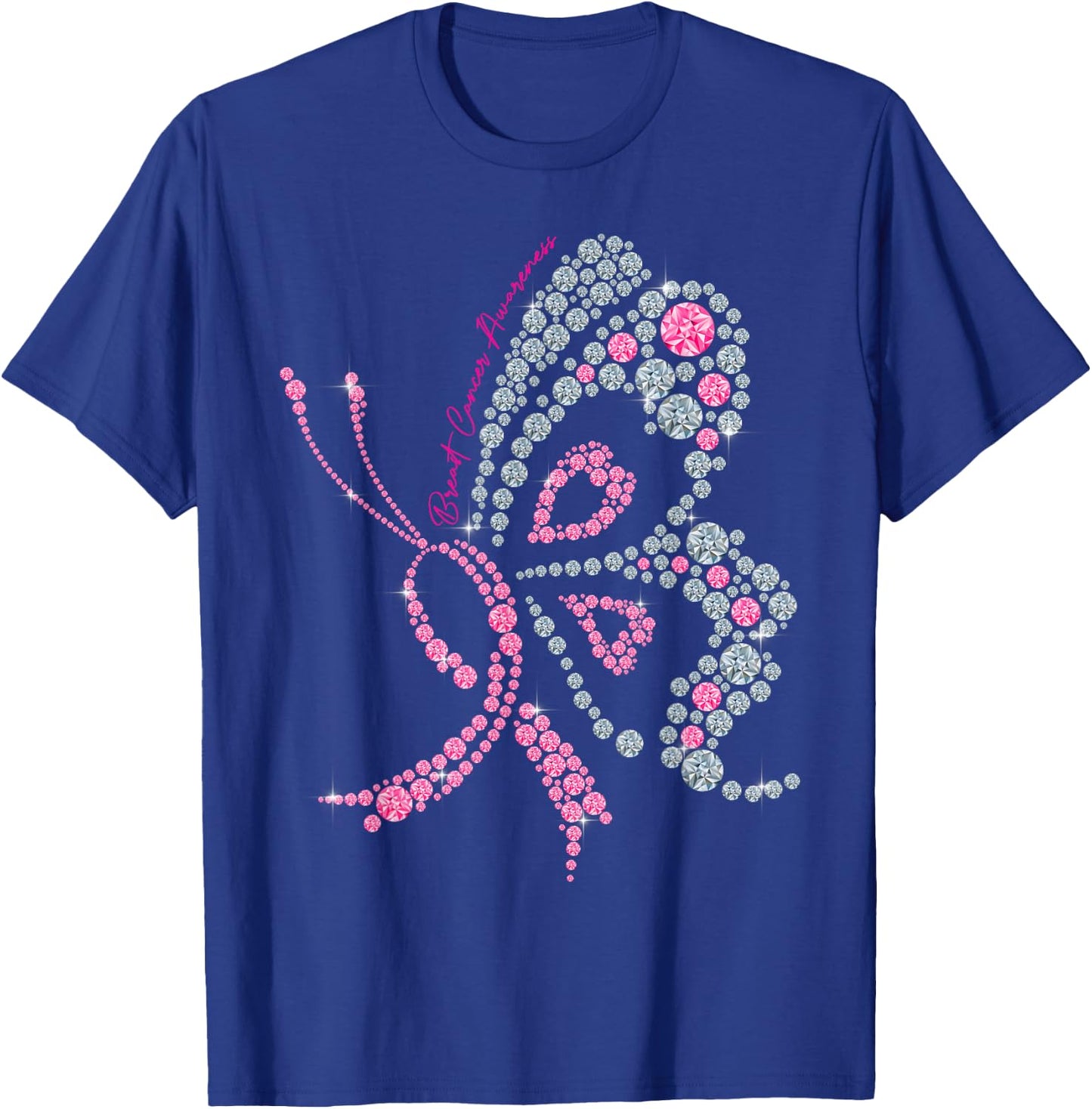 Breast Cancer Awareness Pink Butterfly Warrior Supporter T-Shirt - T-Shirt | Royal