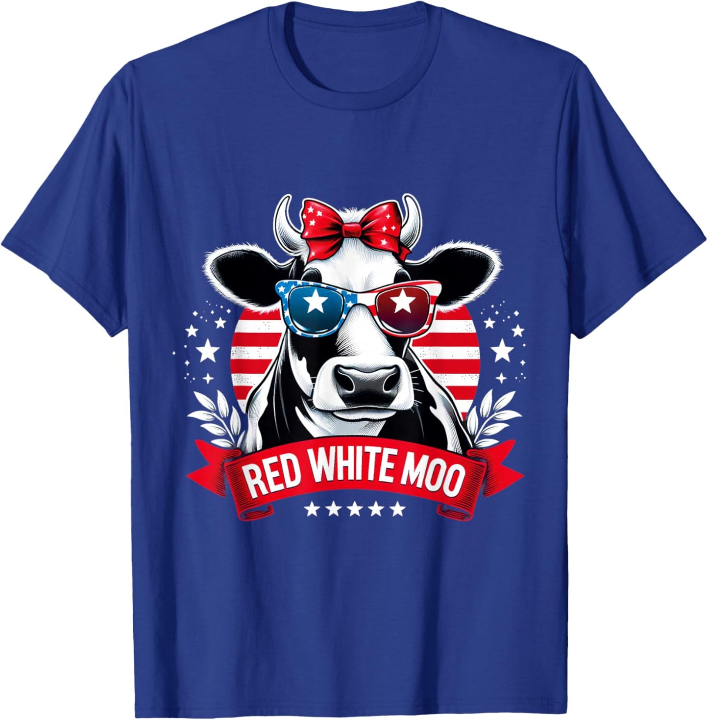 Patriotic Cow USA Flag 4th of July Red and White and Moo T-Shirt - T-Shirt | Royal
