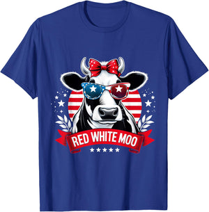 Patriotic Cow USA Flag 4th of July Red and White and Moo T-Shirt - T-Shirt | Royal