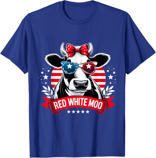 Patriotic Cow USA Flag 4th of July Red and White and Moo T-Shirt - T-Shirt | Royal