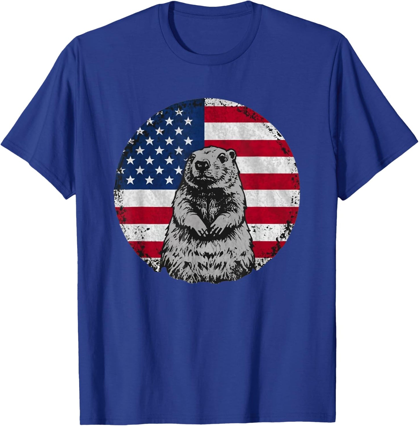 Cute Groundhog animal with American Flag T-Shirt - T-Shirt | Royal
