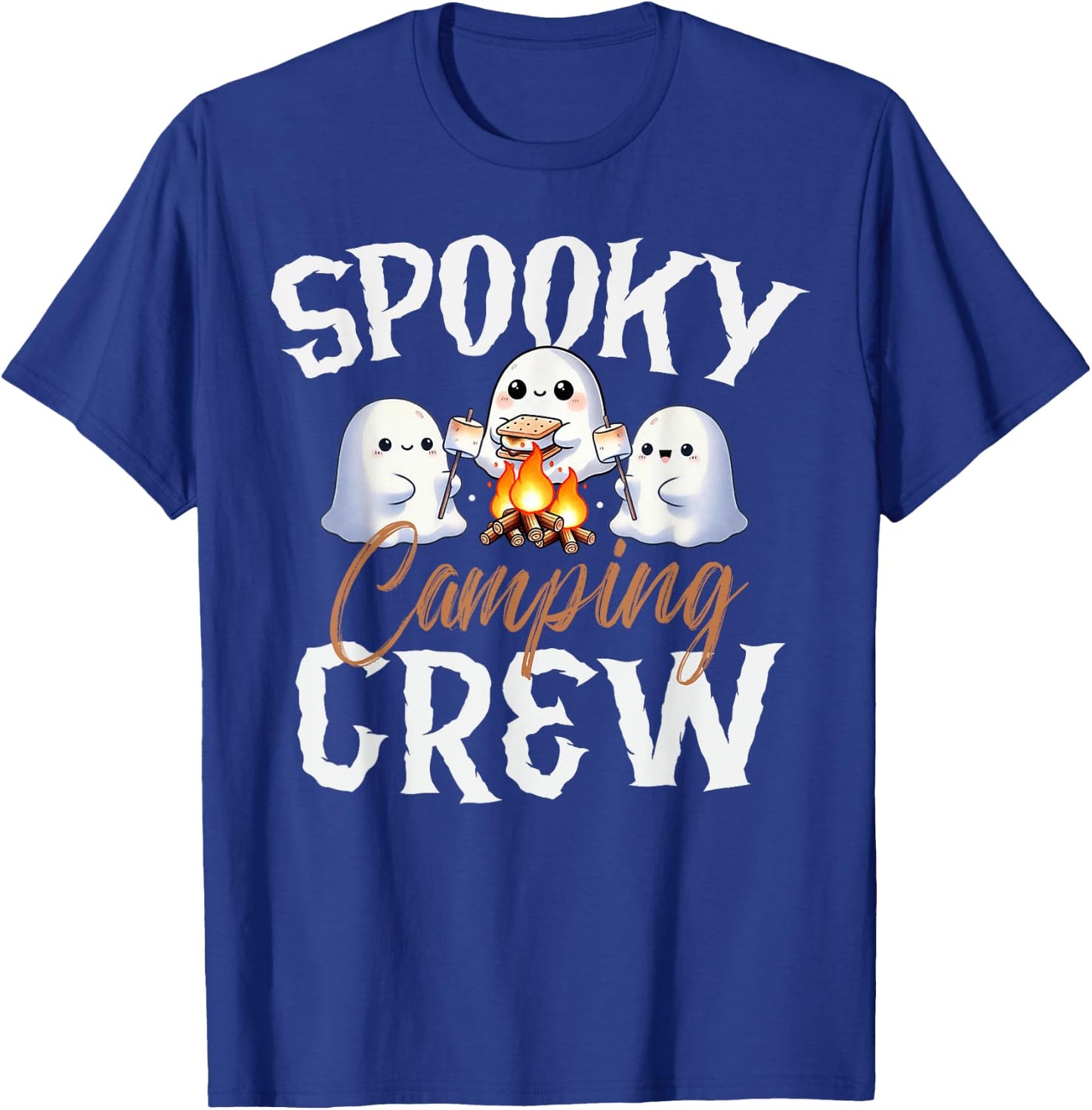 Spooky Camping Crew Halloween 2024 Campfire Happy Boo Ghost T-Shirt - T-Shirt | Royal