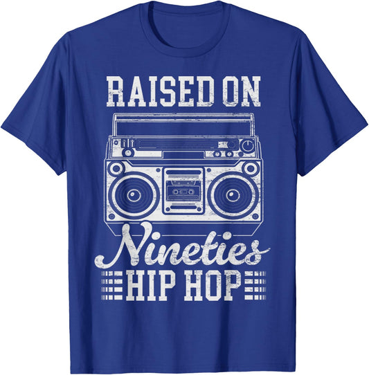 Raised On 90's Hip Hop Funny Vintage Boombox Cassette Tape T-Shirt - T-Shirt | Royal