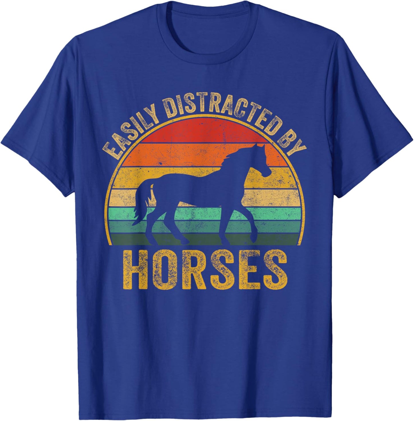 Easily Distracted By Horses Lover Horse Owner T-Shirt - T-Shirt | Royal