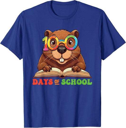 Funny Beaver 100th Day Of School Teacher Kids T-Shirt - T-Shirt | Royal