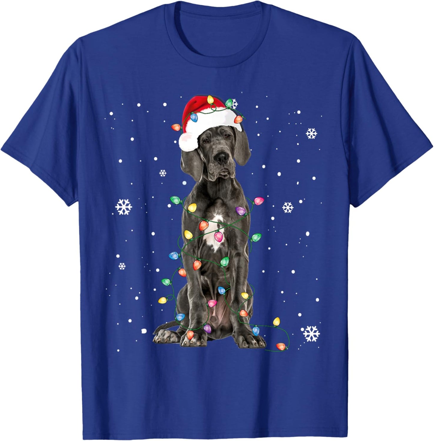 Great Dane Christmas Santa Hat Fairy Lights Pajama Dog Lover T-Shirt - T-Shirt | Royal