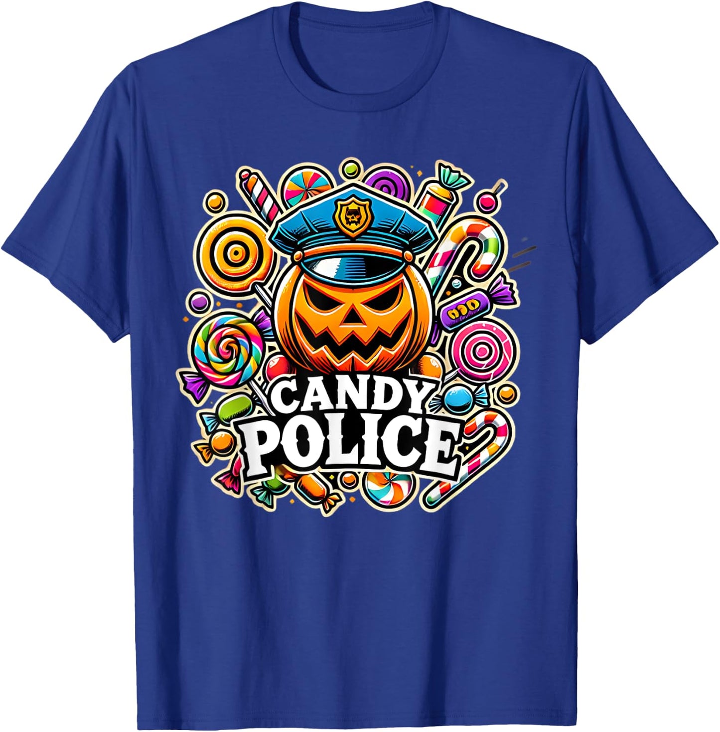 Candy Police Funny Halloween Party Trick or Treat Security T-Shirt - T-Shirt | Royal