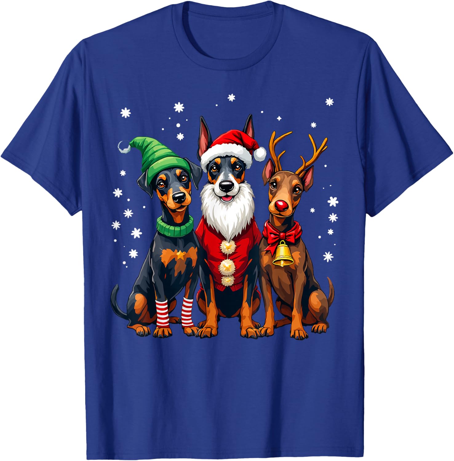Doberman Pinscher Christmas Dogs Funny Santa Reindeer Elf T-Shirt - T-Shirt | Royal