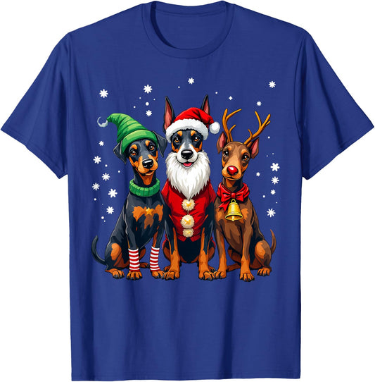 Doberman Pinscher Christmas Dogs Funny Santa Reindeer Elf T-Shirt - T-Shirt | Royal
