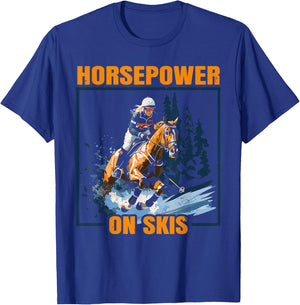 Skijoring With Horses Ski Driving Winter Sport T-Shirt - T-Shirt | Royal