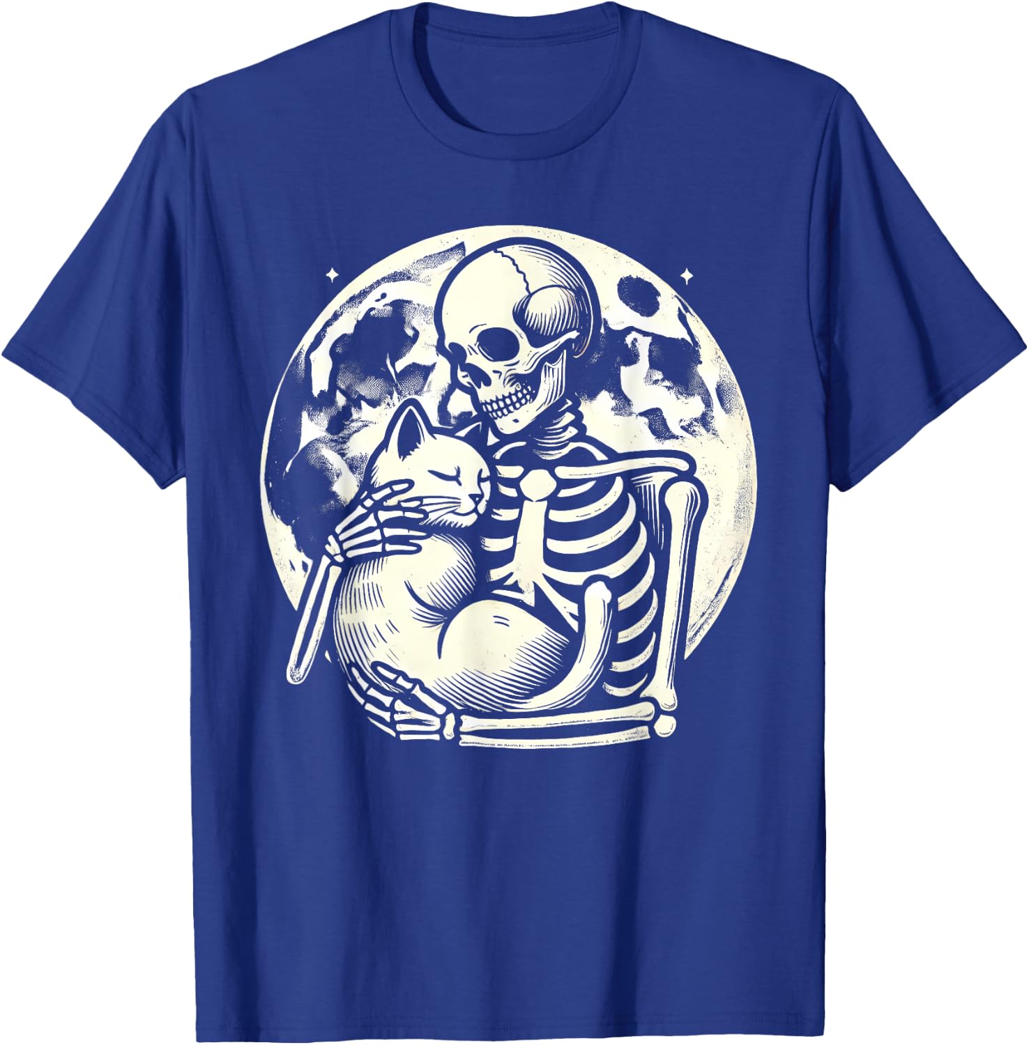 Skeleton Holding Cat Spooky Skull Halloween Gothic Kitty Women Kids T-Shirt - T-Shirt | Royal
