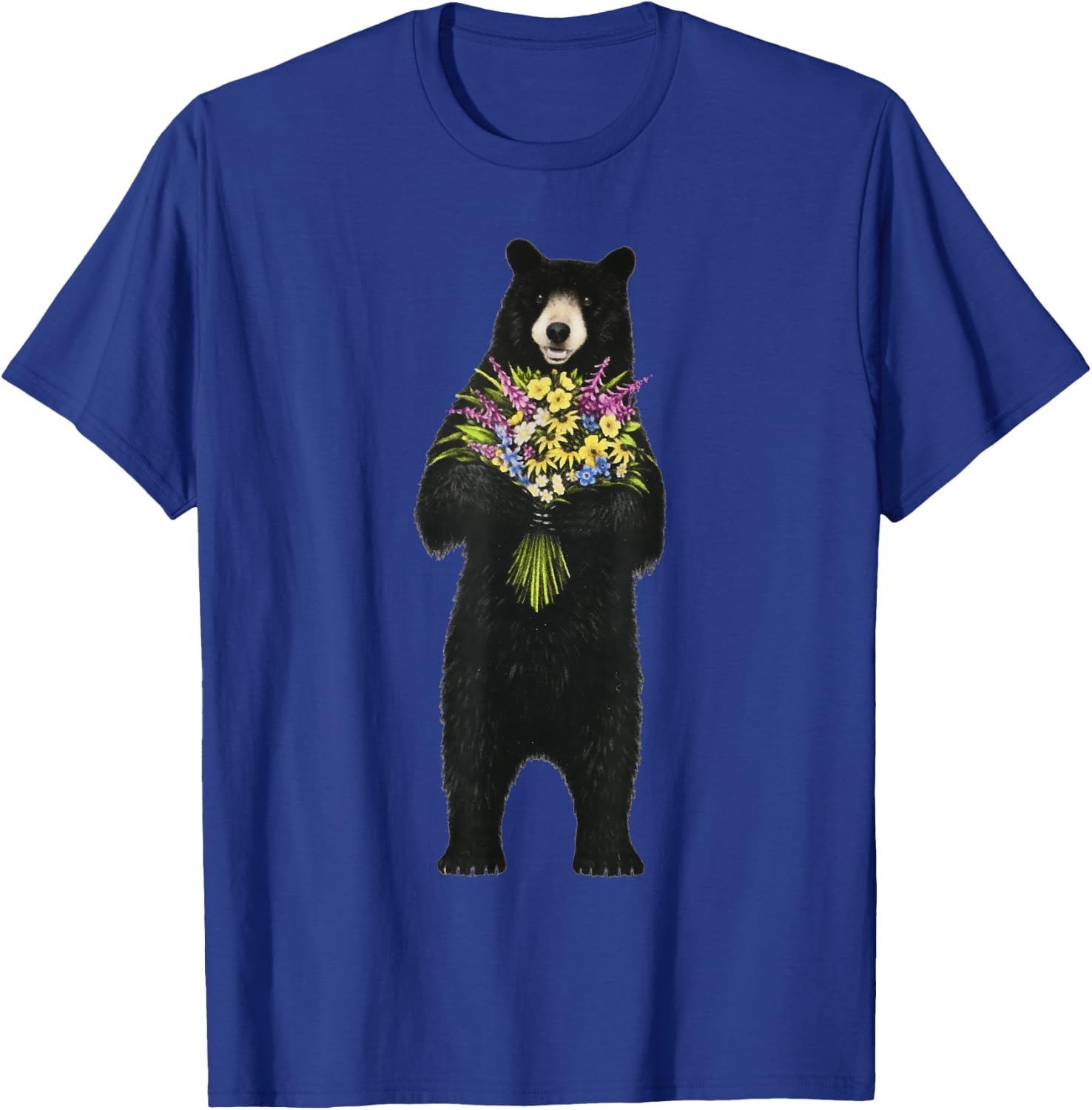 Black bear with a bouquet of wild flowers T-Shirt - T-Shirt | Royal
