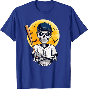 Baseball Skeleton Halloween Skeleton Playing Baseball T-Shirt - T-Shirt | Royal