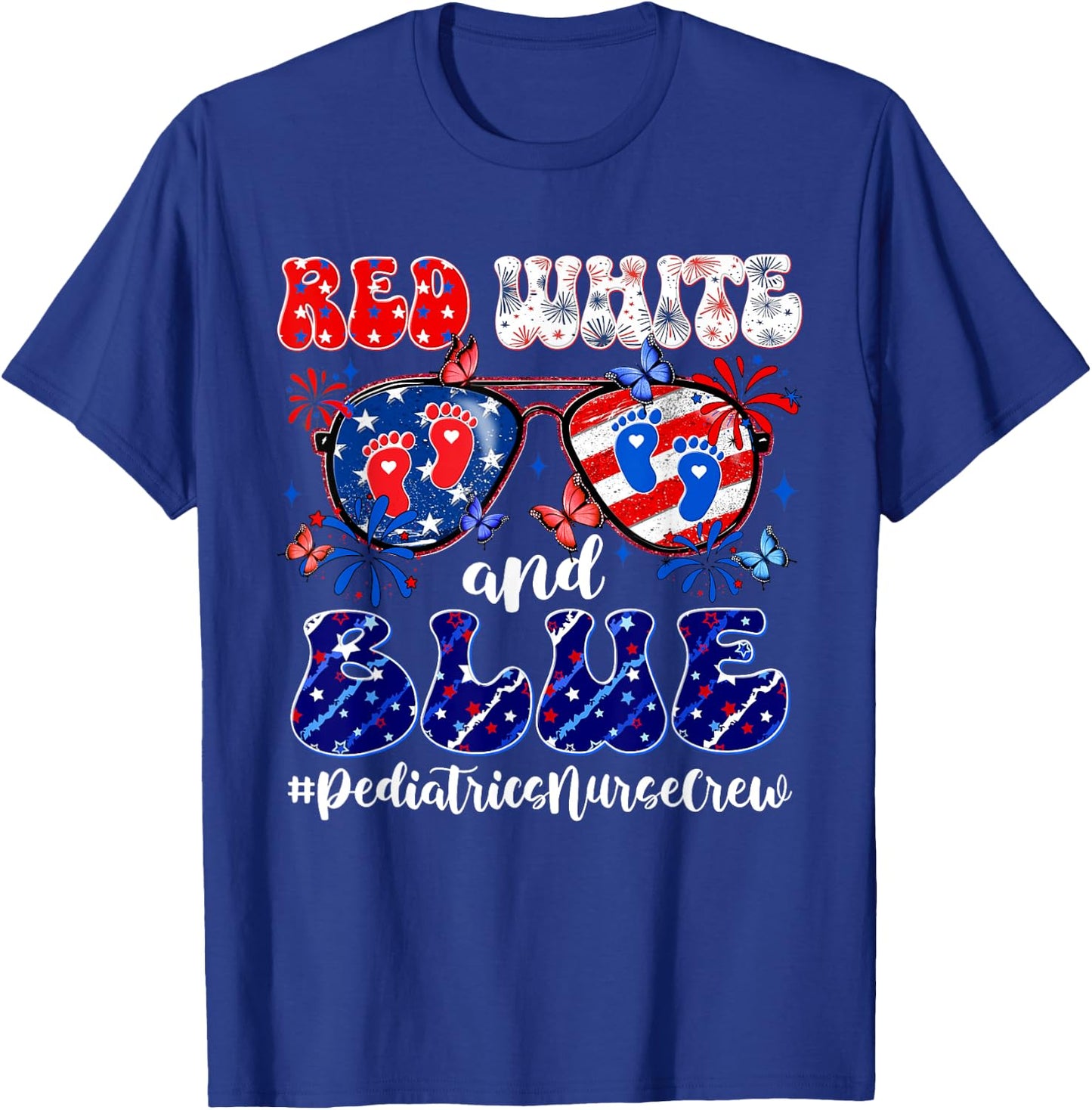 Red White & Blue Pediatrics Crew Pediatric Nurse 4th Of July Women Men T-Shirt - T-Shirt | Royal