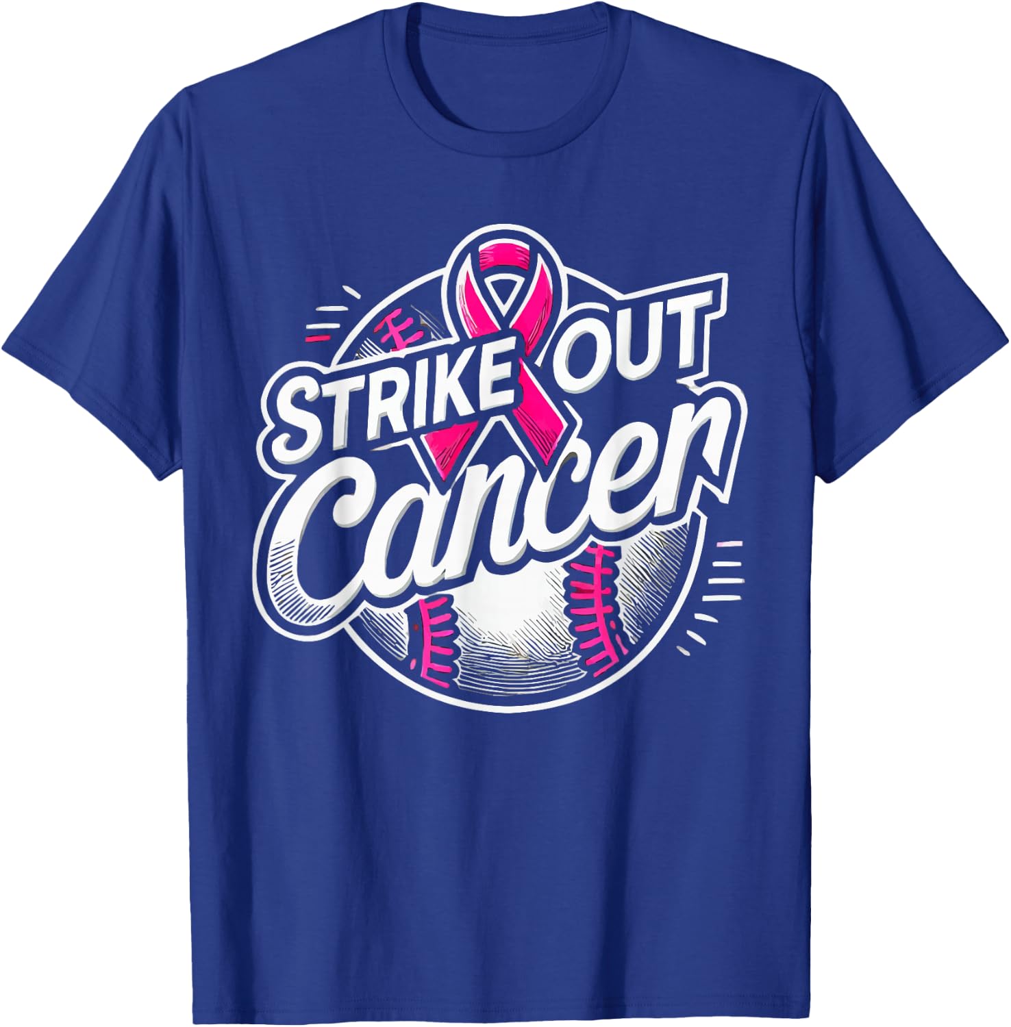 Baseball Breast Cancer Awareness Month Pink Ribbon T-Shirt - T-Shirt | Royal